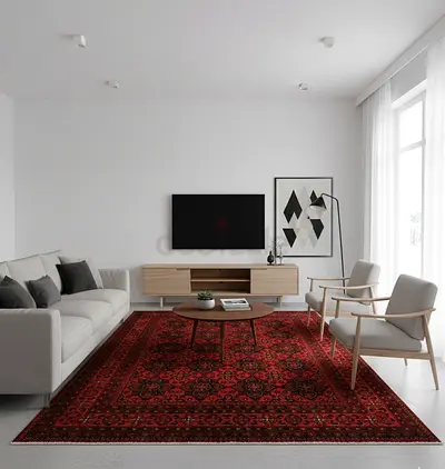 Large vintage-style red vintage and tribal rug in excellent condition size 2.00 by 3.00