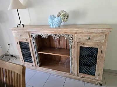 Rustic Whitewashed Wooden Sideboard / Console Cabinet