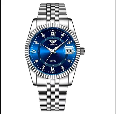 TERANV Men's Quartz Blue Dial Stainless Steel Luxury Watch