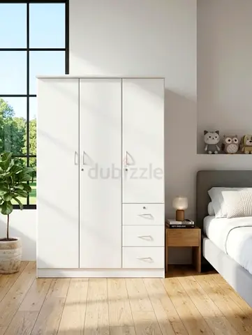 White 3-Door Wardrobe with 3 Drawers