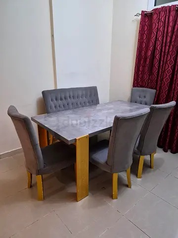 Dining Set 6-seater grey (4 Chairs and 1 Long Bench)