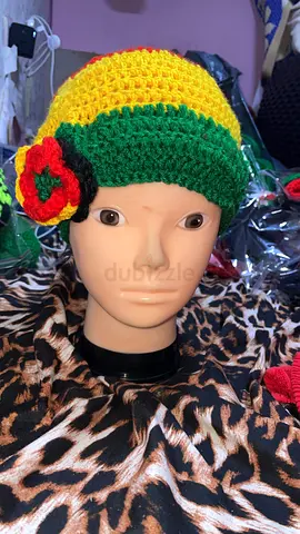 Handmade Crochet Beanie Hat with Flower Accent - Yellow/Green/Red