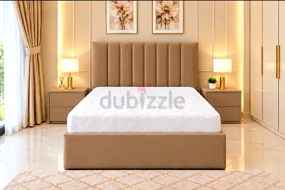 Upholstered Bed Frame with Tall Padded Headboard - Queen