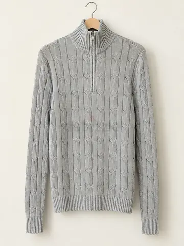 Light grey cable-knit half-zip sweater, men's size -medium