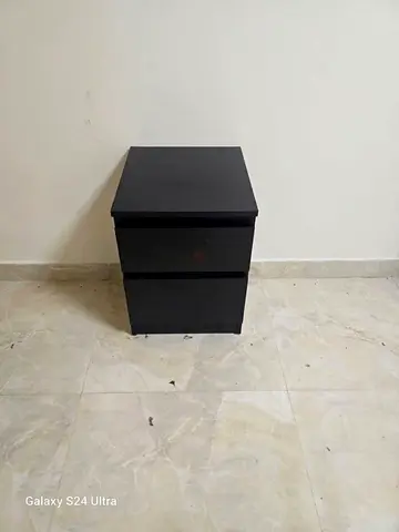 Small black two-drawer bedside table/nightstand — good condition