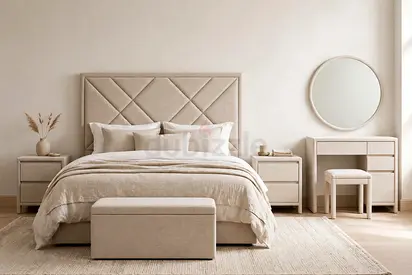 Double Size 140x200 Geometric Linen Bedroom Set – Stone Beige, Custom Design