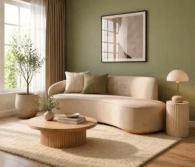 Modern curved beige sofa