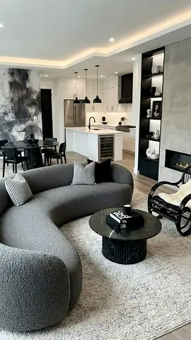 Curved Modern Grey Sofa — Comfortable 3-Seater Lounge