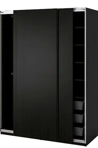 Large Black Sliding Door Wardrobe with Shelves and Drawers
