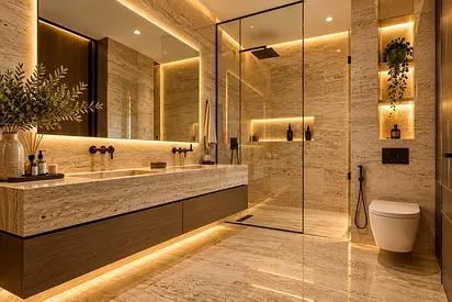 Luxury Travertine Bathroom | Bespoke Design & Premium Fitout