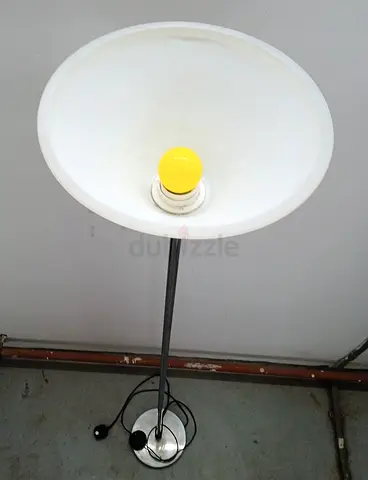 Tall White Floor Lamp with Metal Base — Good Working Condition