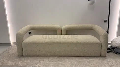 Modern cream boucle 3-seater sofa with curved arms