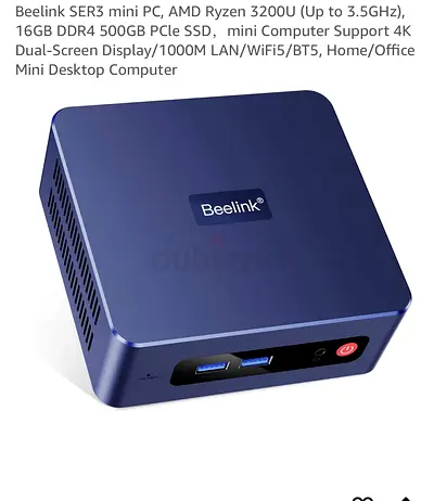Beelink SER3 mini PC, AMD Ryzen 3200U (Up to 3.5GHz), 16GB DDR4 500GB PCle SSD,mini Computer Support