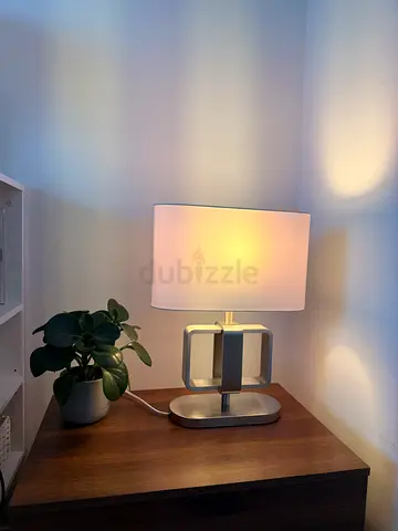 Modern Rectangular White Table Lamp with Metal Base