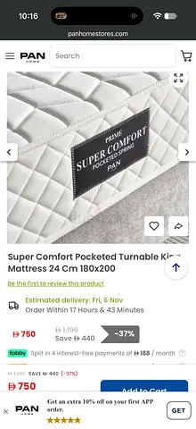 Super Comfort Pocketed Turnable King Mattress 24 cm - 180x200
