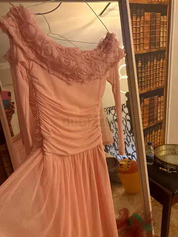 Light Pink One-Shoulder Formal Dress with Rosette Detail