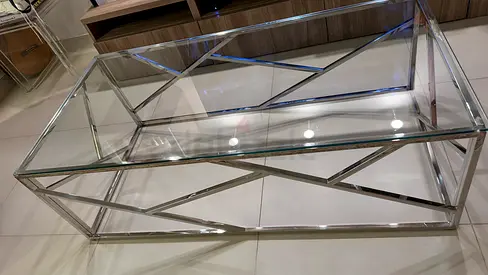 Silver glass-top rectangular coffee table