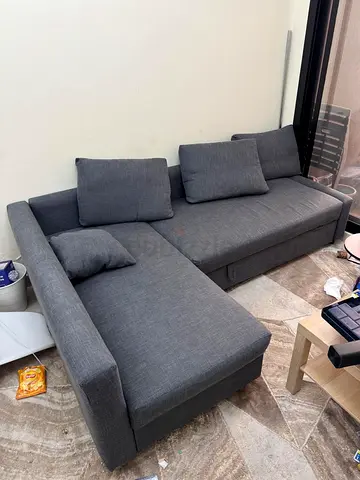 Gray L-shaped Fabric Sofa with Chaise - Good Condition