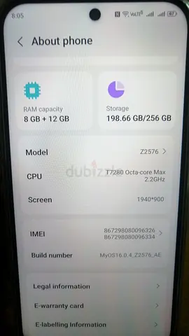 Used smartphone Z2576 — 256GB storage, 8GB + 12GB RAM (hybrid), good condition