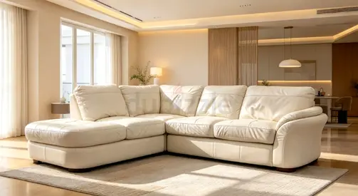 Sofa Leather Beige L Shape