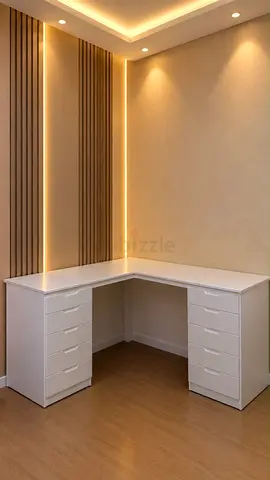 L-shaped white corner desk with drawers - good condition