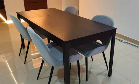 Solid Dark Wood Dining Table with 4 Upholstered Chairs