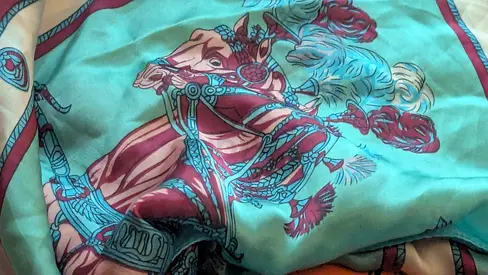 Lightweight silk scarf with horse and bridle print