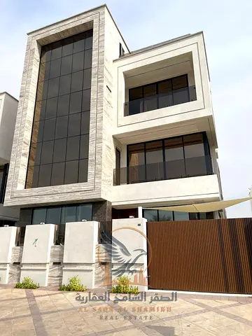 Luxury Villa for Rent in Al YasmeenAjman 5 Master Bedrooms 3 Floors + RooftopPool & Elevator