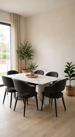 Modern marble dining table with 6 upholstered chairs
