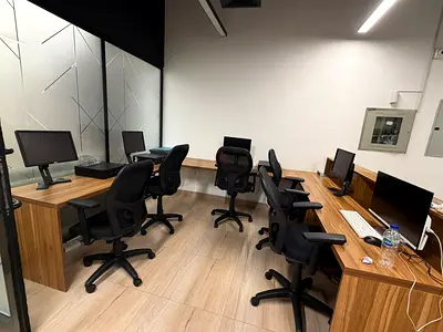 Used Office Workstations with Chairs and Monitors – Set of 8