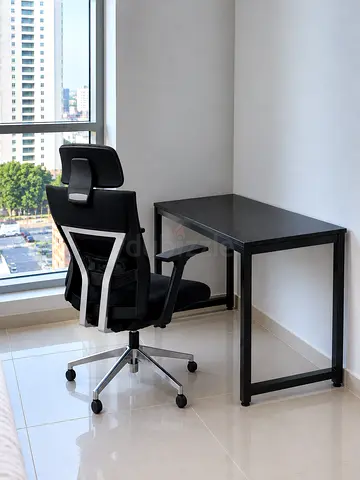 Black Metal Frame Desk with Ergonomic Office Chair with adjustable armrests - Excellent Condition