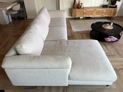 Loom Collection: Almond coloured 3-seater fabric sofa in very good condition