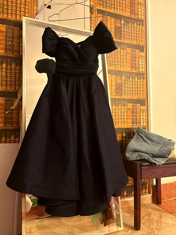 Black off-shoulder navy blue cocktail dress with full skirt - size S