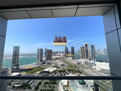 For rent in Al Taawun: a 3-bedroom apartment with a living room, open sea view, and free amenities.