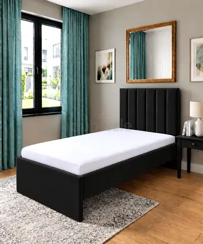 New Single bed black upholstered bed frame with padded headboard - modern single size bed