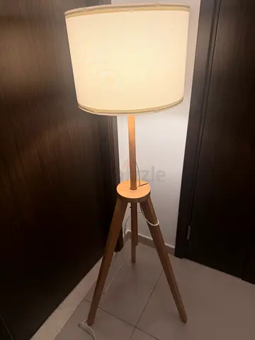 Ikea - Modern Wooden Tripod Floor Lamp – Beige Shade
