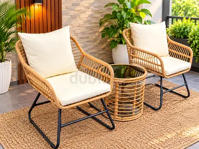 Rattan-style Outdoor/Wicker Patio Chairs with Side Table - Set of 2