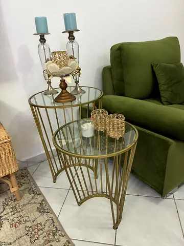 Set of 2 Gold Metal and Glass Nesting Side Tables