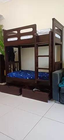 Solid Wood Bunk Bed with Storage Drawers - Dark Brown
