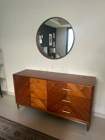 Mid-century style solid walnut sideboard and tall bookcase set - good condition