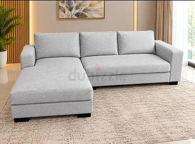 Light grey L-shaped fabric sectional sofa with chaise - good condition
