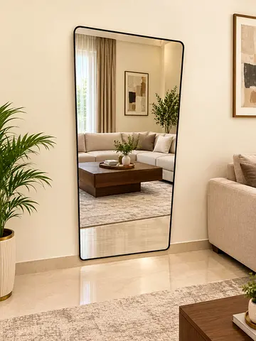 Full-length Contemporary Leaner Mirror with Slim Black Frame