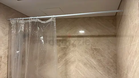 Shower curtain with adjustable rail
