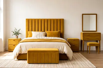 Queen Size 160x200 Channel Velvet Bedroom Set – Mustard, Factory Price