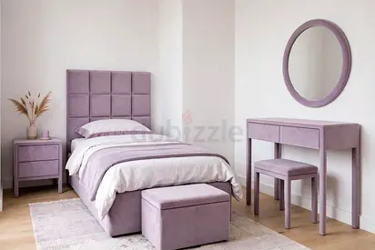 Single Size 90x200 Velvet Bedroom Set – Lilac, Square Panel Design