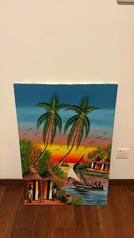Tropical Seaside Canvas Painting with Palm Trees from Zanzibar
