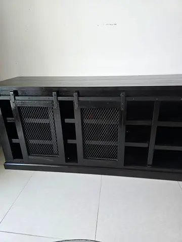 Heavy Solid Dark Wood Sliding-Door Buffet Cabinet, Spice Cabinet, Entertainment Console