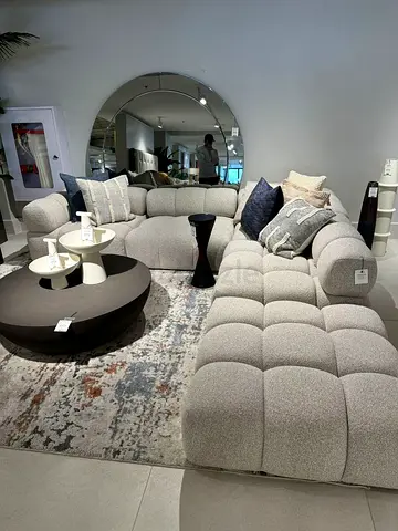 Large Modern L-shaped Tufted Fabric Sofa - Light Grey
