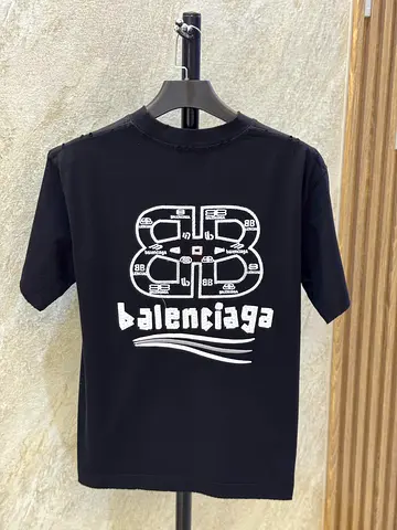 Black Balenciaga Graphic Print T-Shirt – Short Sleeve Casual Streetwear