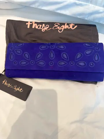 clutch bag / evening clutch with chain - purple suede with cutwork